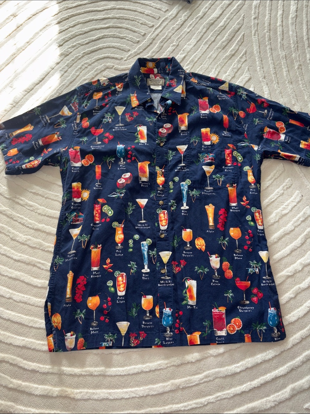 Weekenders Navy Tropical Cocktail Print Short Sleeve Button-Down Shirt